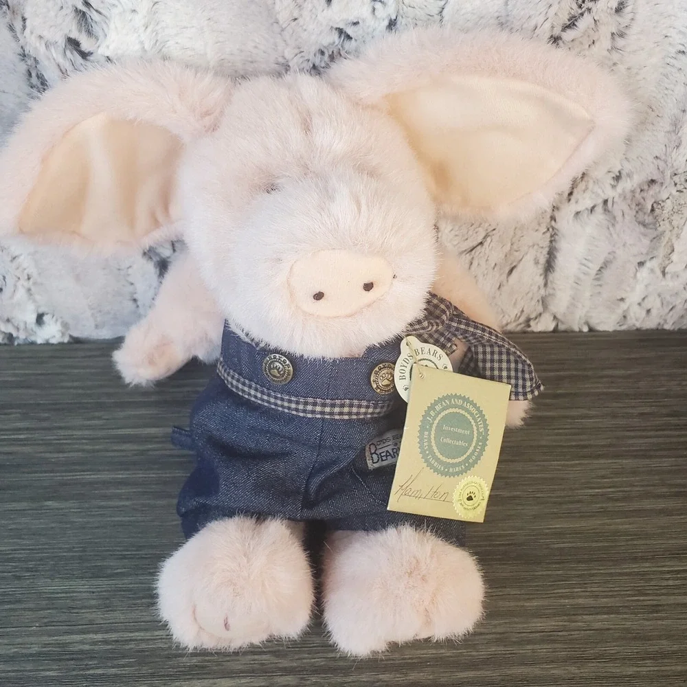 BOYD'S CRACKER BARREL EXCLUSIVE PLUSH STUFFED PINK PIG HAMILTON IN OVERALLS Tags